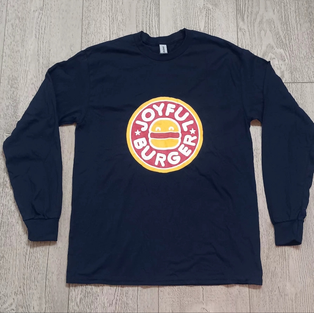 Joyful Burger Long Sleeve Blue T-Shirt, Medium Size.